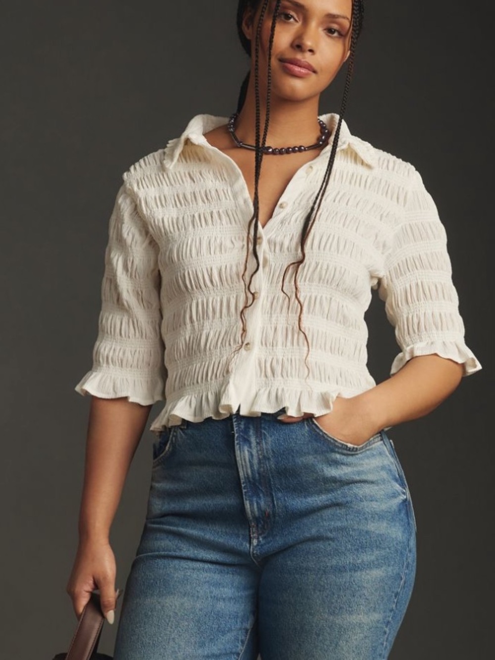 Anthropologie Maeve Smocked Button Front Top Size 2X